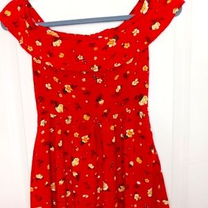 Women's Red Floral Off-The-Shoulder Flowy Dress